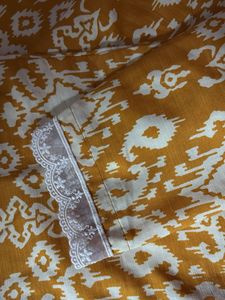 Yellow Printed Kurta Set with Lace Trim