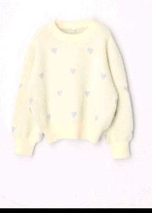 Cream Heart Pattern Sweater