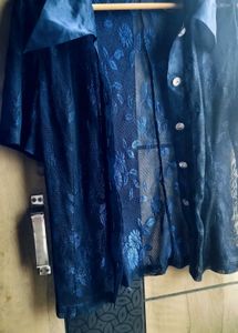 Elegant Navy Floral Sheer Kimono