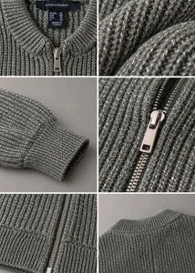 CHARCOAL GREY METALLIC ZIP-UP KNIT SWEATER