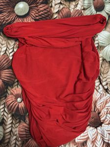 Stunning Red Ruched Off-Shoulder Top