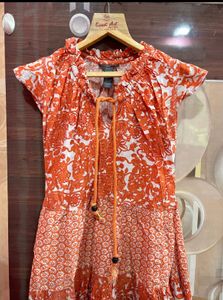 Boho Orange Floral Tiered Midi Dress