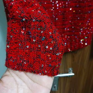 Embellished Red Boatneck Sweater, One Time Used.