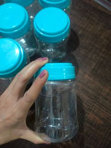 Set of 6 Clear Jars with Teal Lids