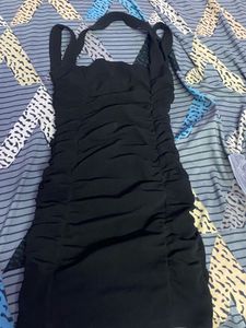 Chic Black Ruched Halter Dress