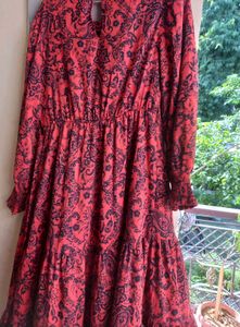 Red Paisley Tiered Midi Dress