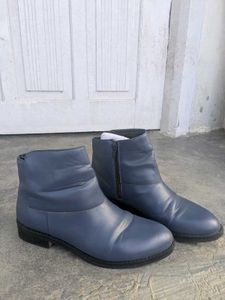 Blue Leather Ankle Boots