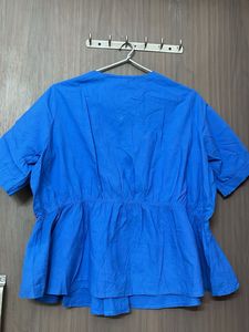 new Vibrant Blue Button-Up Peplum Top