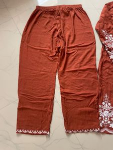 Orange Kurta Set with White Embroidery