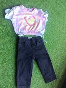Girls Tie-Dye Heart Top & Jeans Set