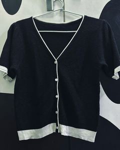Black &amp; White Button-Up Knit Top