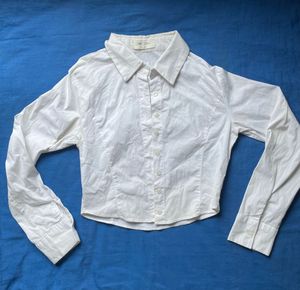 Classic White Cropped Button-Up Shirt