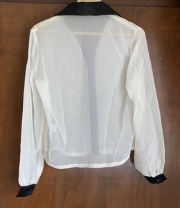 Sheer White Collared Button-Up Blouse