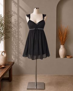 Chic Black Mini Dress with Ruffle Straps