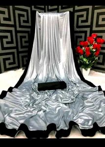 Elegant Silver Satin Saree