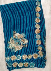 Blue Striped Saree with Gold Embroidery
