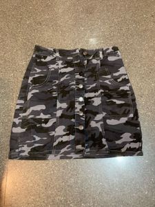 Camo Button-Front Mini Skirt