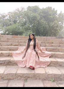 Flowy Floral Anarkali Dress With Duppta