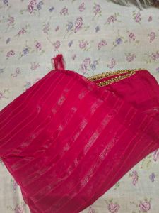 Royal Rani Pink Saree with Elegant Golden Beaded B