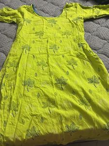 Bright Lime Green Leaf Print Kurta
