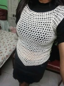 Cream Crochet Net Top
