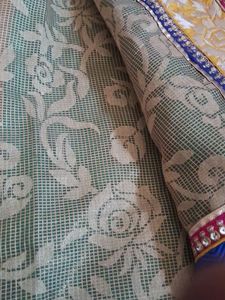Green And Beige Kundan Work Jute Saree