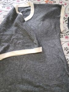 Grey Ribbed Knit Sweater Vest