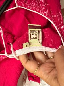 Elegant Pink Embroidered Kurta - Size S