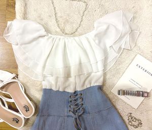 Romantic White Denim Ruffle Corset Dress