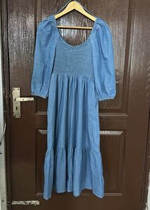 GAP Denim Smocked Midi Dress