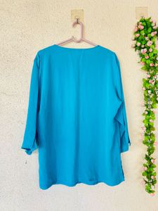 Turquoise Kurta with Embellished Neckline