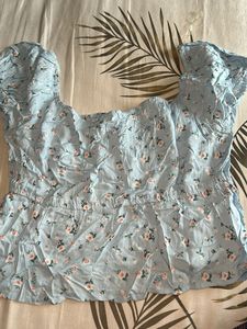 Cute Floral Print Puff Sleeve Top
