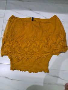 Off-Shoulder Embroidered Yellow Top