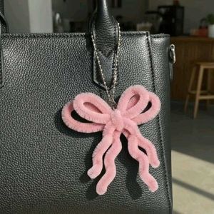 Cute Pink Fuzzy Bow Bag Charm