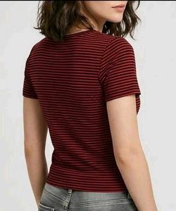 Striped Rust V-Neck Henley Top