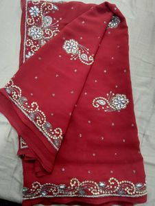 Red Embellished Saree