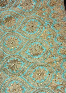 Elegant Teal &amp; Gold Embroidered Outfit