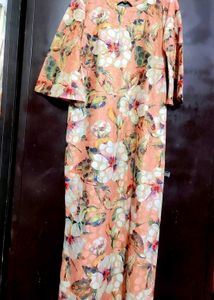Peach Color &amp; Floral Printed Kurti for 44 Bust