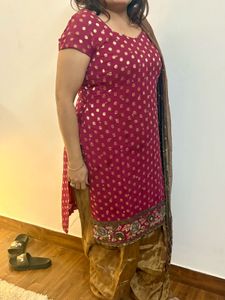Maroon & Gold Embellished Salwar Suit