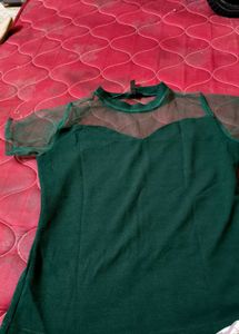 Dark green Chic Sheer Sleeve Top