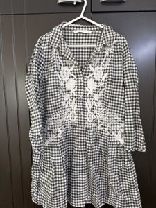 Zara B&W Gingham Embroidered Tunic