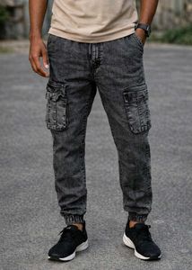Men's Grey Wash Cargo Jeans