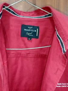Red Short Sleeve Button-Up Shirt