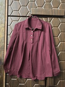 Burgundy Collared Peplum Blouse