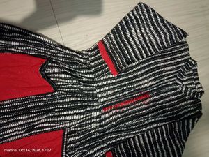 Chic Striped Maxi Kurta with Red Pockets
