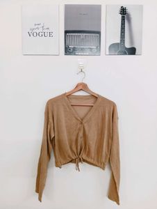 Brown Knit Tie-Front Cardigan