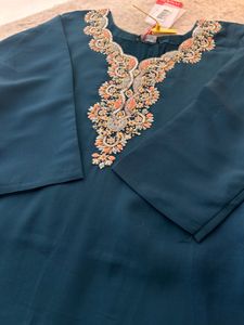 Teal Kurta Set with Intricate Embellishments