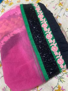 Stunning Pink & Black Sequined Saree