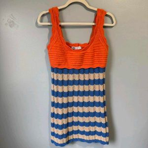 Zara Crocheted Striped Mini Dress