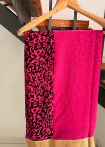 Vibrant Pink & Black Brocade Saree